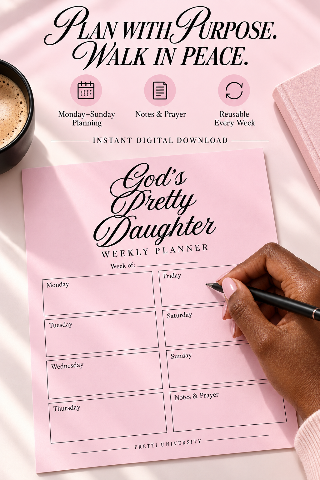 God’s Pretty Daughter Weekly Planner | Christian Pink Printable